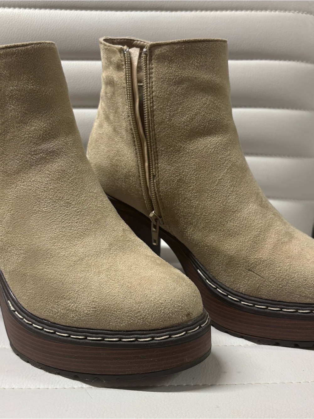 Pierre Dumas Beige Suede Platform Ankle Boots